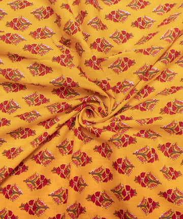 Yellow Buti Screen Printed Cotton Fabric